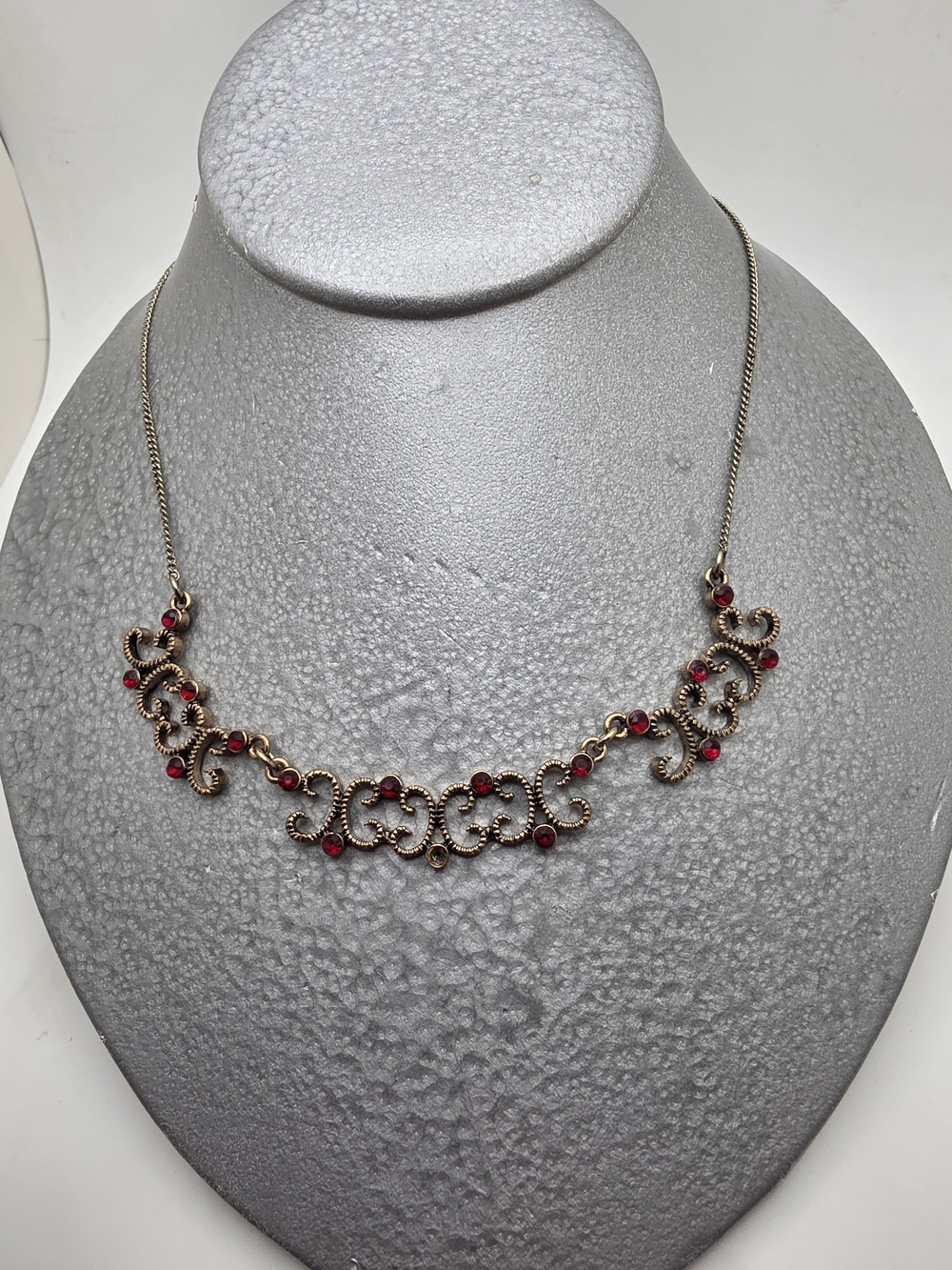 New York & Company Gold-Tone Filigree Necklace with Red Stones